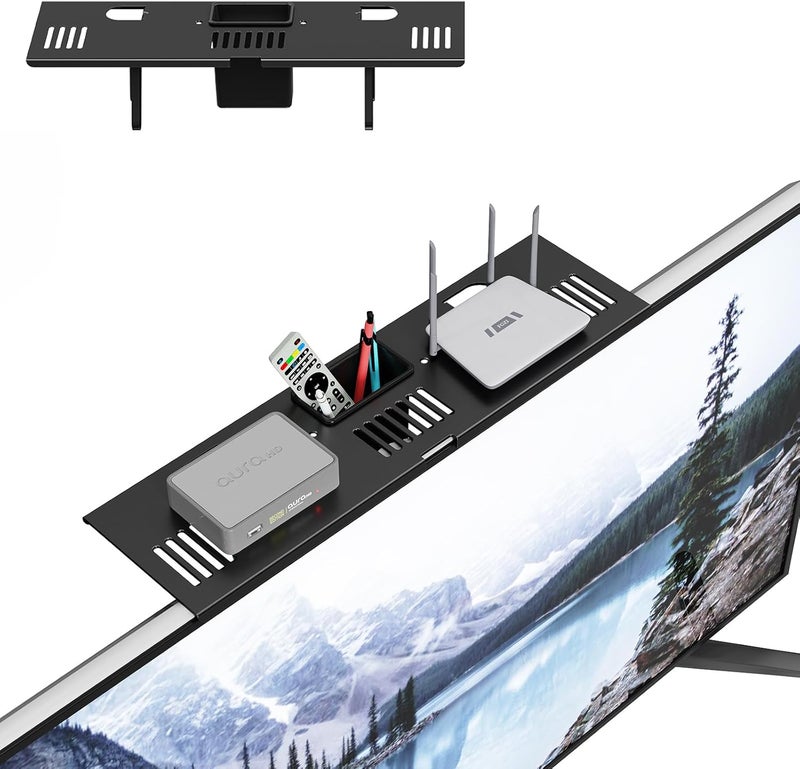 CABTE Adjustable Steel TV Top Shelf, Floating TV Stand with Storage Boxes, Universal Monitor Shelf for Soundbar, Game Console, Cable Box, Router Shelves and Home Accessories - Image 1